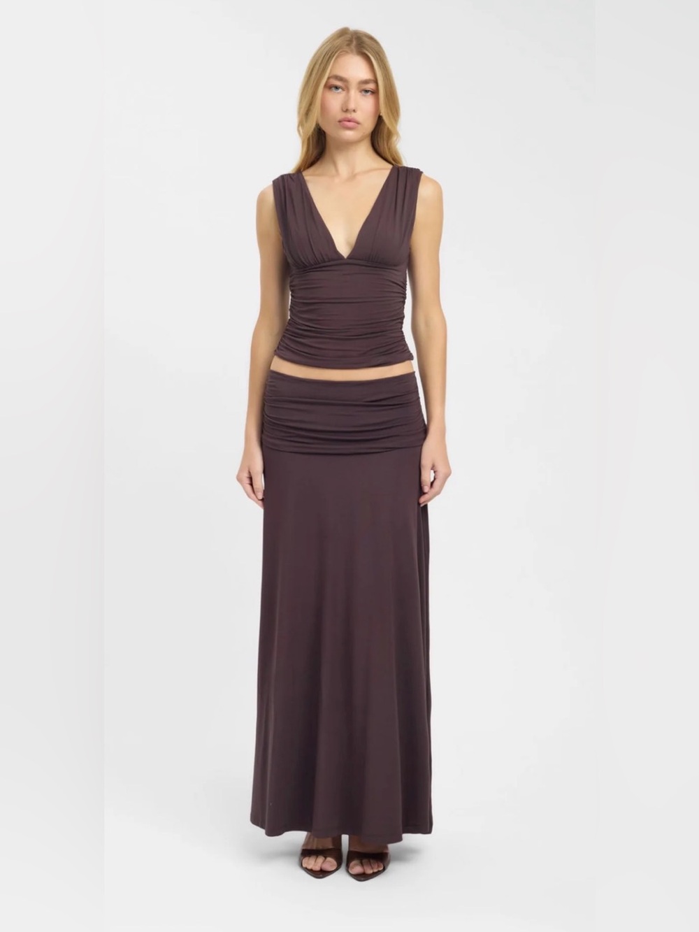 BNWT Kookai solis top and Arlo maxi skirt in fig size 34